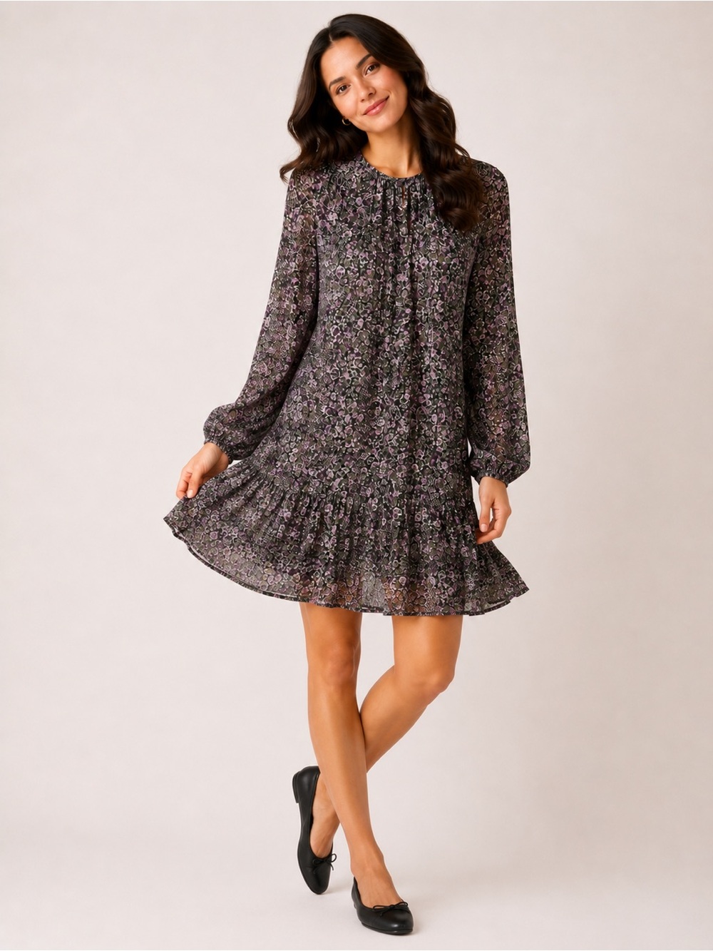 Mango MNG Floral Long Sleeve Mini Dress | NWOT | Cottagecore Romantic Women’s XS